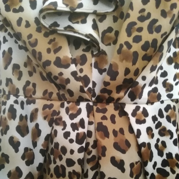 Eli Tahari Cheetah Dress Animal Plus Size Cap Sleeves Rouched front tie - Picture 2 of 8